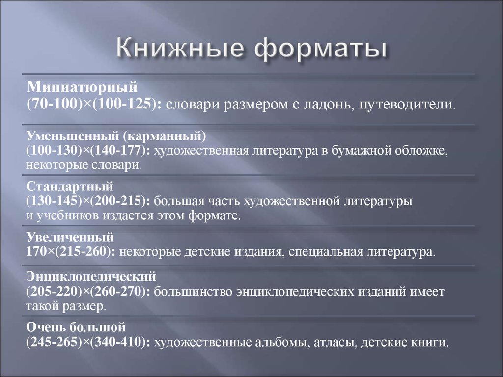 Элементы публикации. Книжные Форматы. Полиграф.Форматы. Тенденция развития издательской системы. Издательские Форматы.